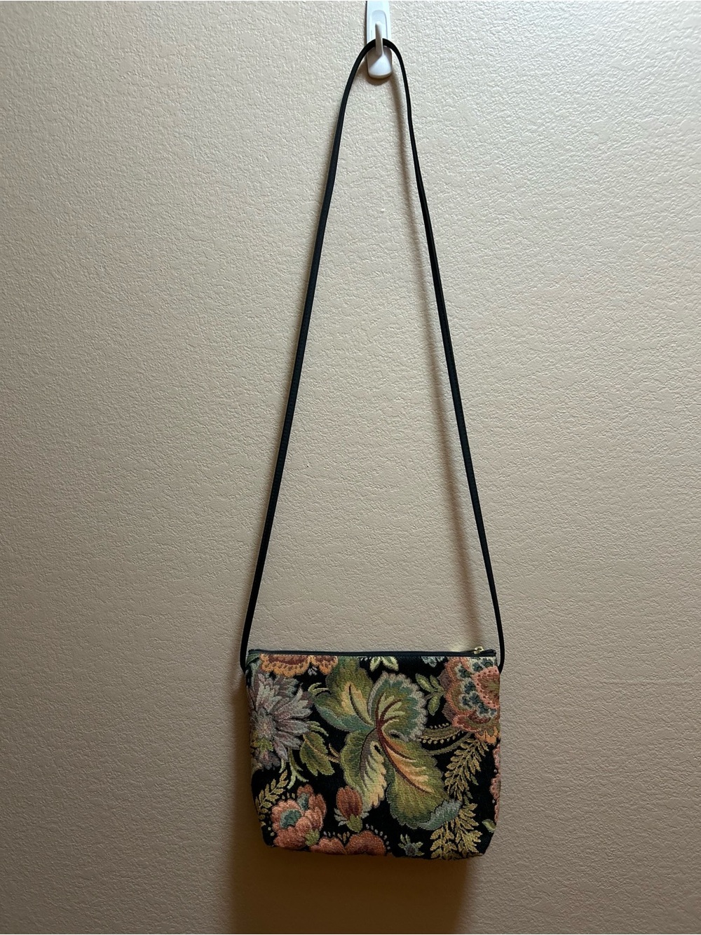 Danny K Vintage Style Tapestry Floral Crossbody Multicolor Black Background